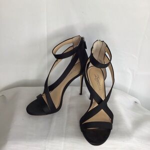 IMAGINE VINCE CAMUTO WOMEN BLACK CRISSCROSS VAMP ANKLE STRAP ZIPPER BACK SZ 6.5M